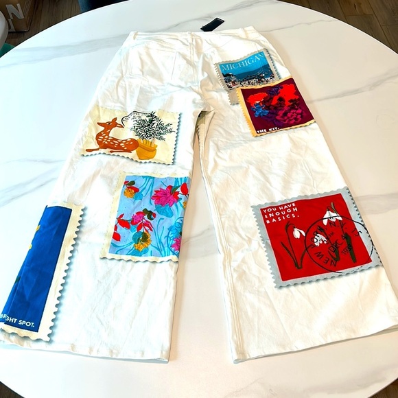 THE KIT's Nicole Jean wide-leg high-waisted denim vintage stamp patchwork baggy - Picture 7 of 16